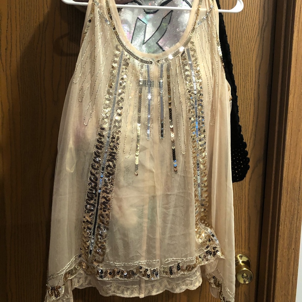 Sheer Cream Sequin Tank